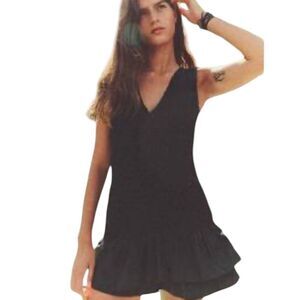 Zara Short Poplin Dress with Ruffles Black NWT XS
